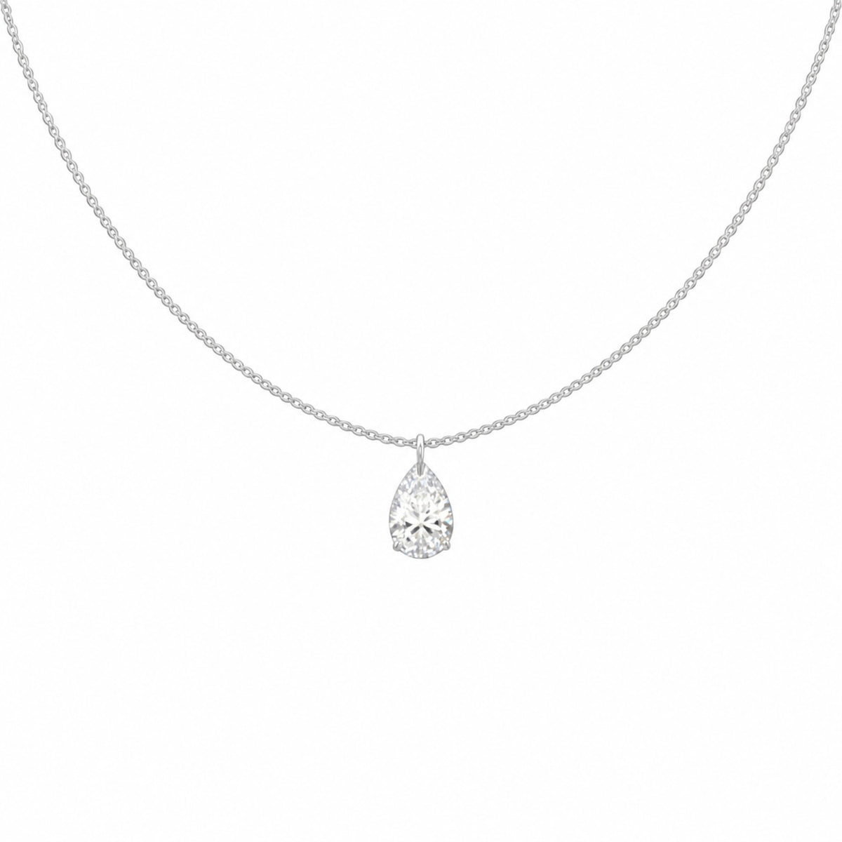 Teardrop Stone Necklace in 925 Sterling Silver with Rhodium plating featuring a sparkling 5 x 8mm teardrop-shaped zirconia