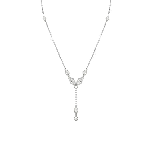 Teardrop Y Necklace in White Gold plated 925 Sterling Silver with cascading teardrop-shaped zirconia