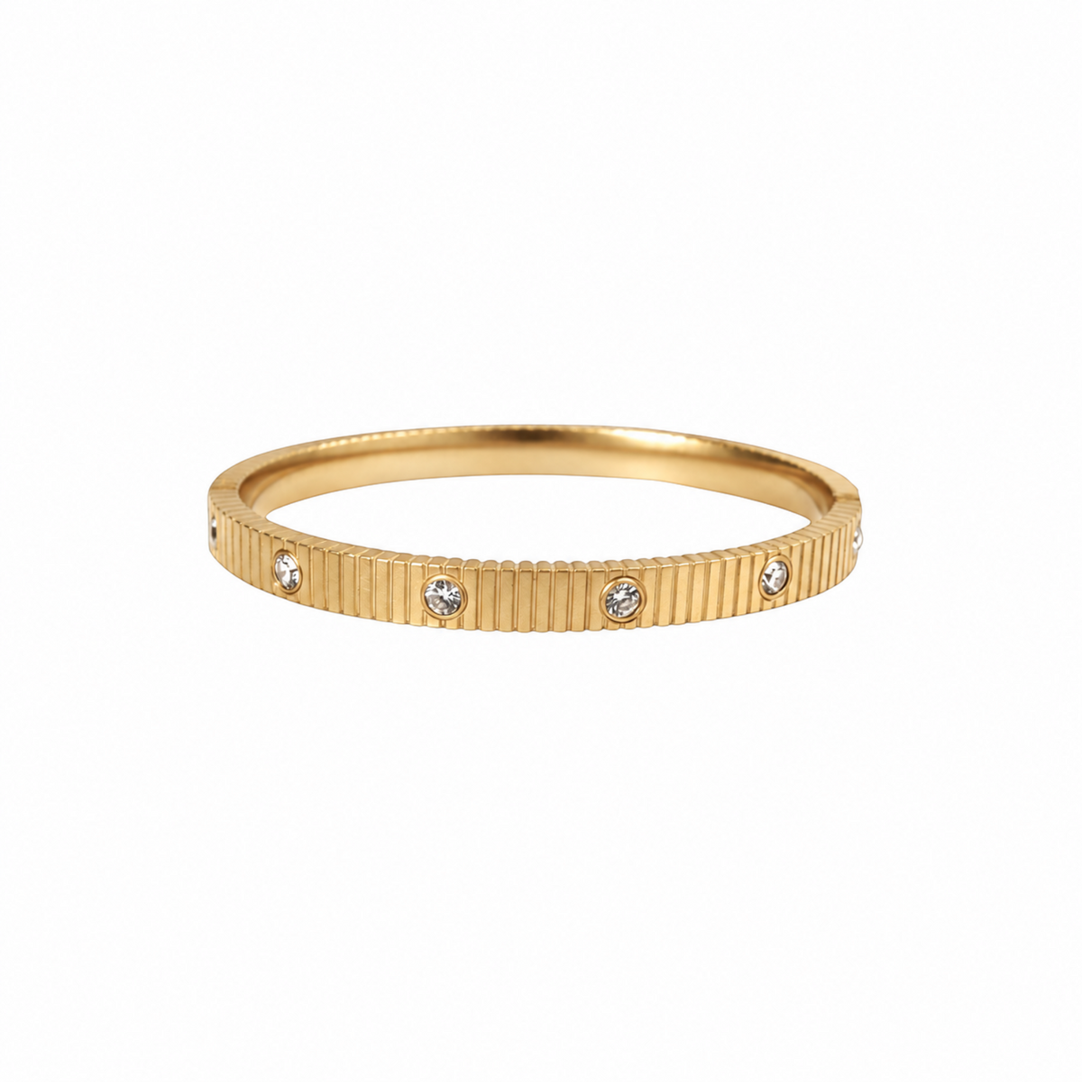 Gold Textured Zirconia Bangle with sparkling zirconia detailing