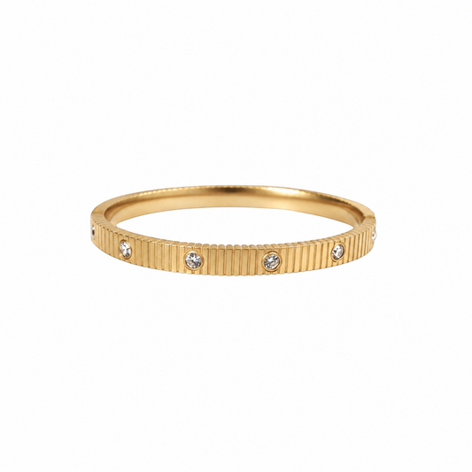 Gold Textured Zirconia Bangle with sparkling zirconia detailing