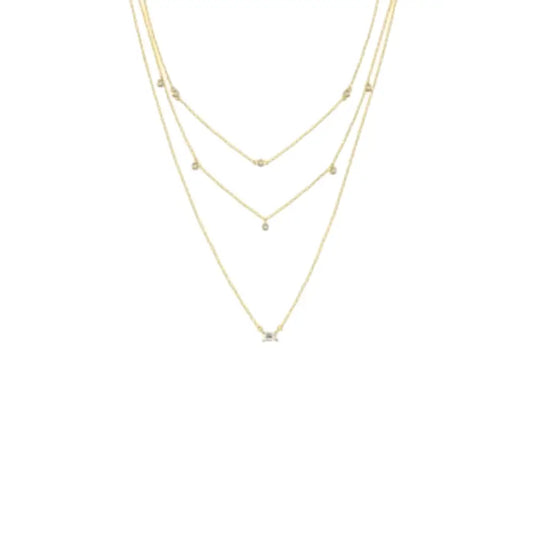 Three Layered Necklace with Zirconia Accents Necklaces