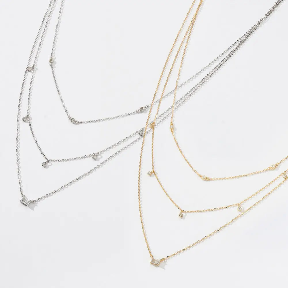 Three Layered Necklace with Zirconia Accents Necklaces