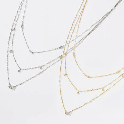 Three Layered Necklace with Zirconia Accents Necklaces
