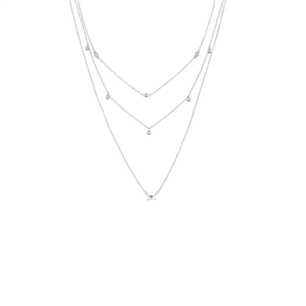 Three Layered Necklace with Zirconia Accents Silver Necklaces