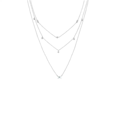 Three Layered Necklace with Zirconia Accents Silver Necklaces