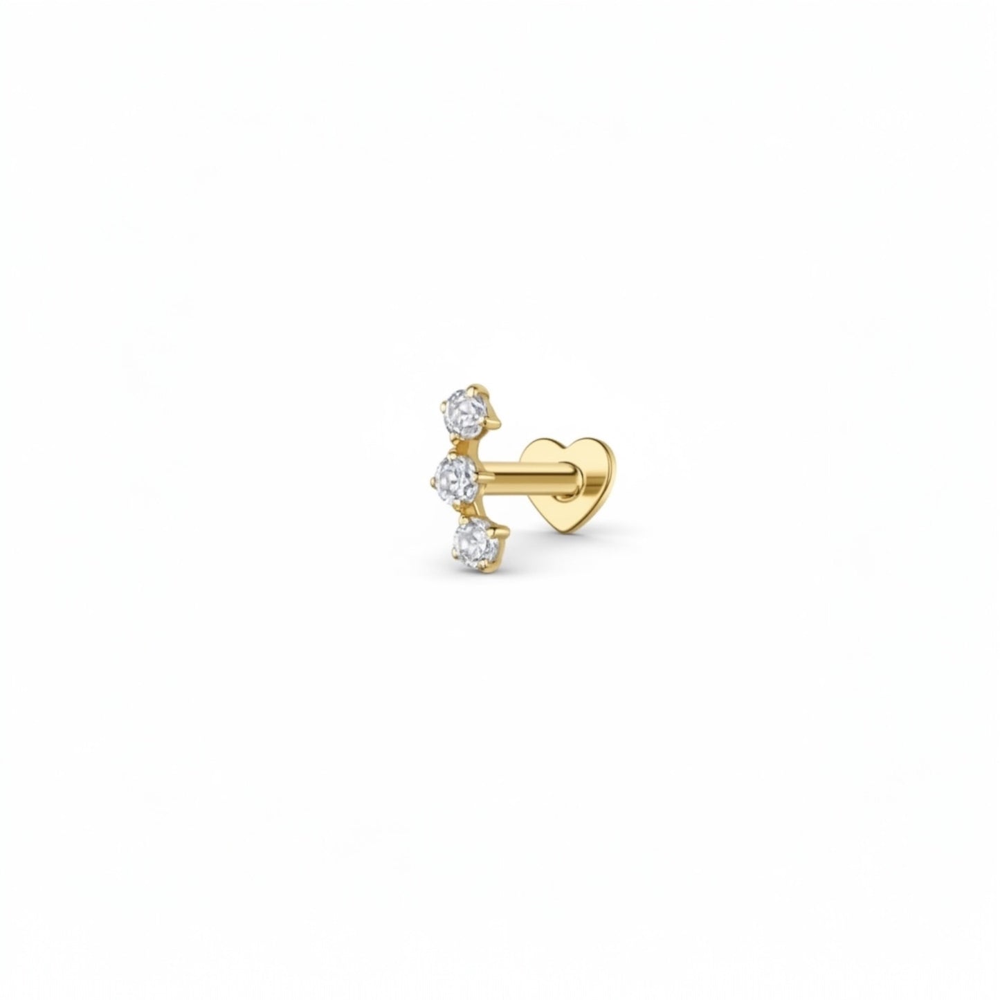Gold triple zirconia cartilage stud earring in 925 sterling silver with curved arc design (0.35 × 1.15cm)