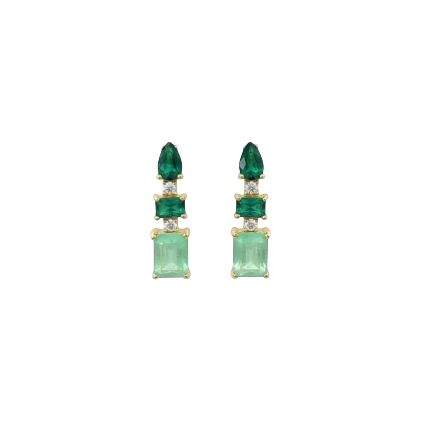 Green triple stone drop earrings in sterling silver with stacked green stone detailing