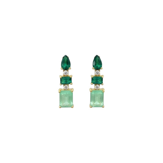 Green triple stone drop earrings in sterling silver with stacked green stone detailing