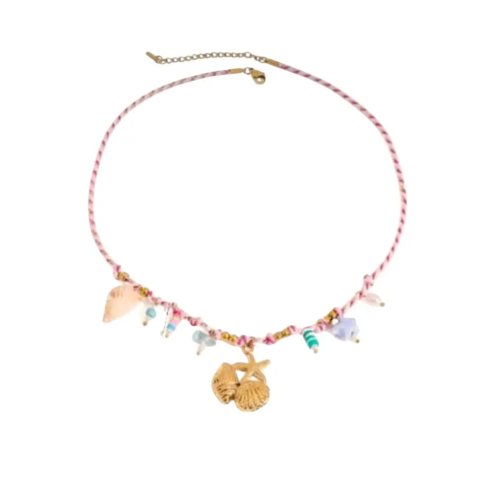 Necklace with colorful charms on a white background