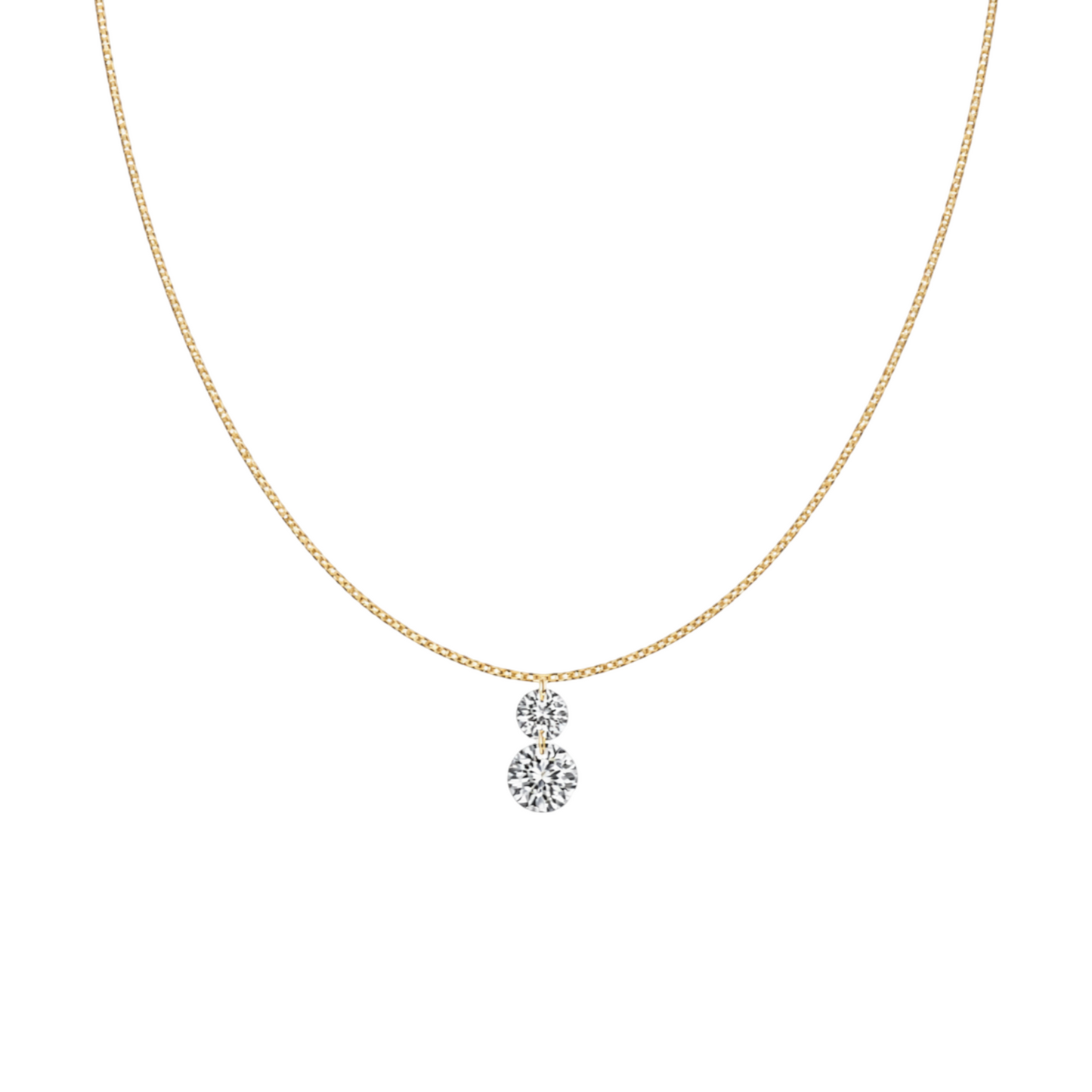 Two Stone Necklace in 925 Sterling Silver with 18ct Gold plating featuring two shimmering zirconia in a graceful vertical arrangement