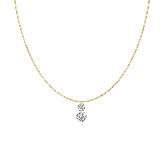 Two Stone Necklace in 925 Sterling Silver with 18ct Gold plating featuring two shimmering zirconia in a graceful vertical arrangement