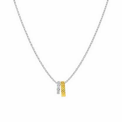 Two-Tone Circle Necklace with pavé silver and textured gold circle charms