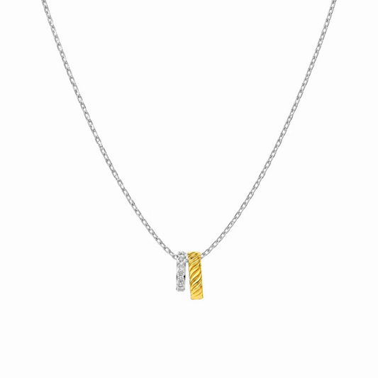Two-Tone Circle Necklace with pavé silver and textured gold circle charms