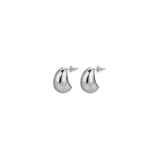 White gold dome stud earrings in sterling silver with a polished sculptural finish