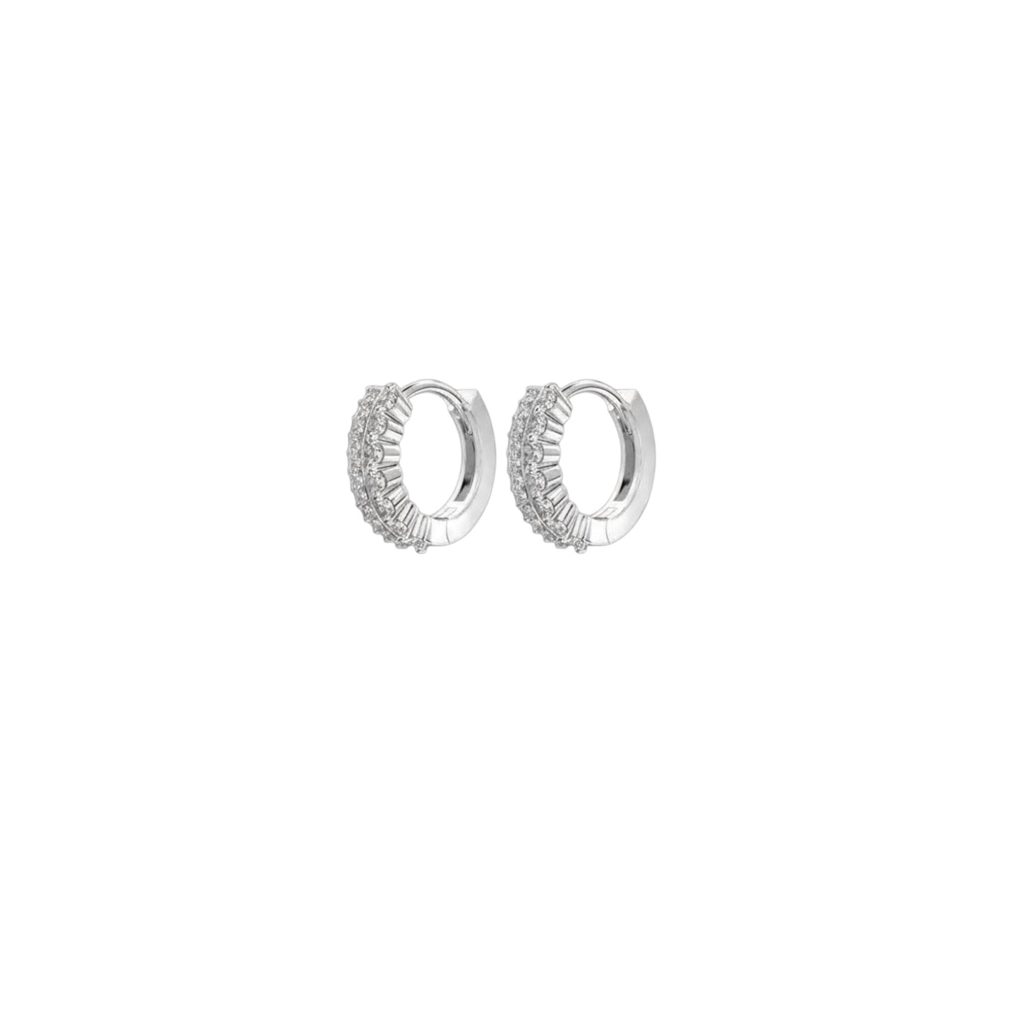 White gold double pave huggie earrings in 925 sterling silver with zirconia stones
