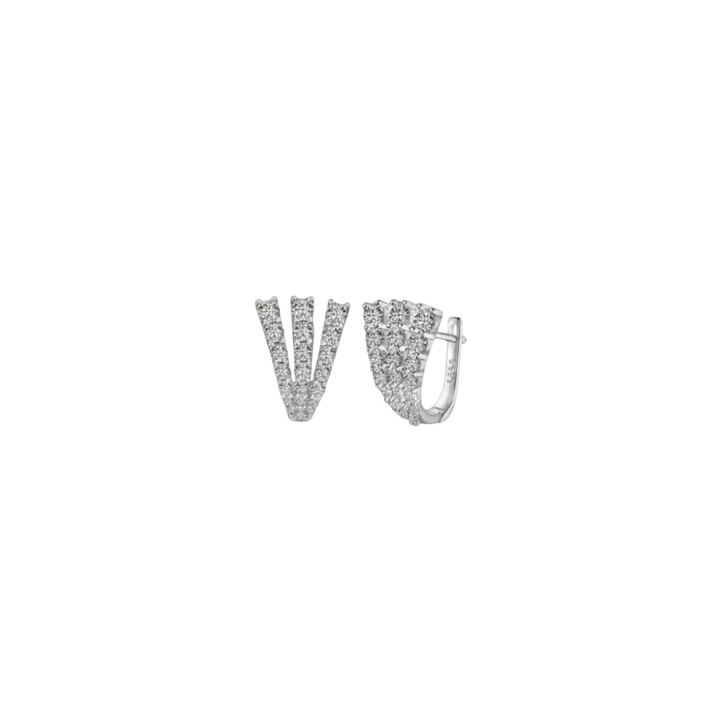 White gold multi-row pavé huggie earrings in sterling silver with zirconia detailing