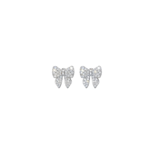 White gold pave bow stud earrings in 925 sterling silver