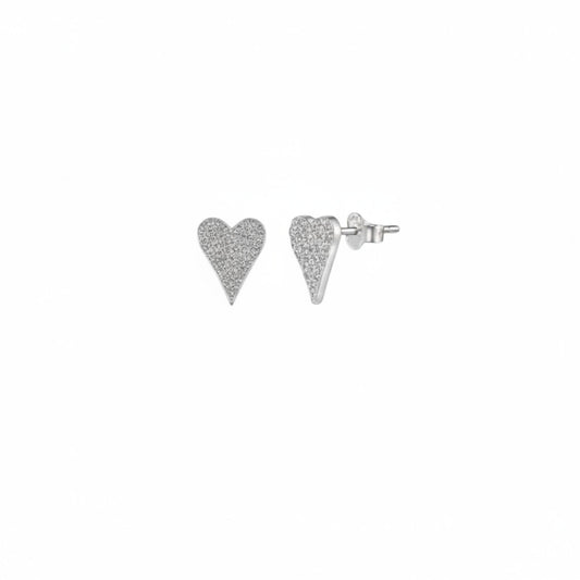 White gold pave heart stud earrings in 925 sterling silver
