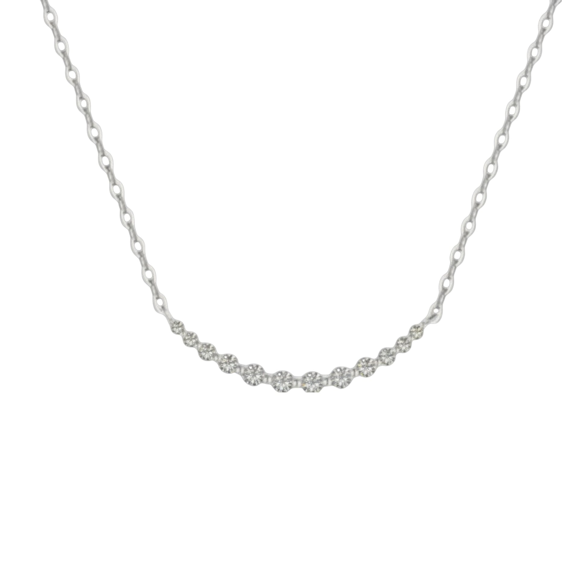 White gold sparkle curve necklace with sparkling zirconia stones