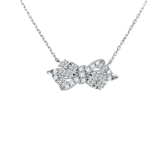 White Gold Sparkling Bow Necklace Necklaces