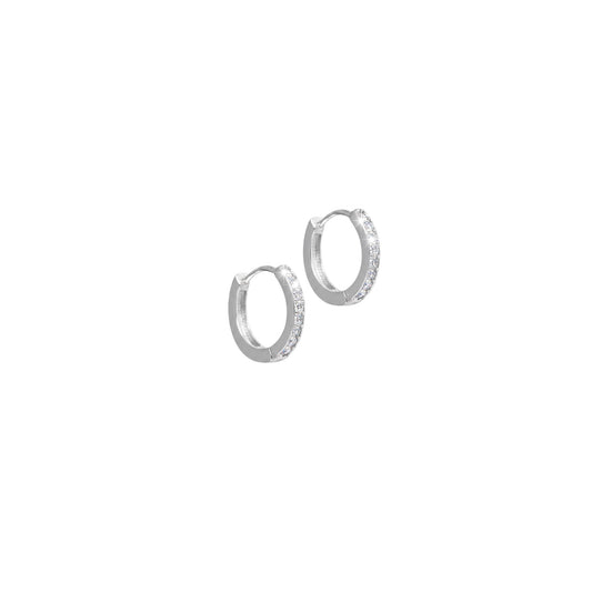 White gold stone huggie earrings in 925 sterling silver