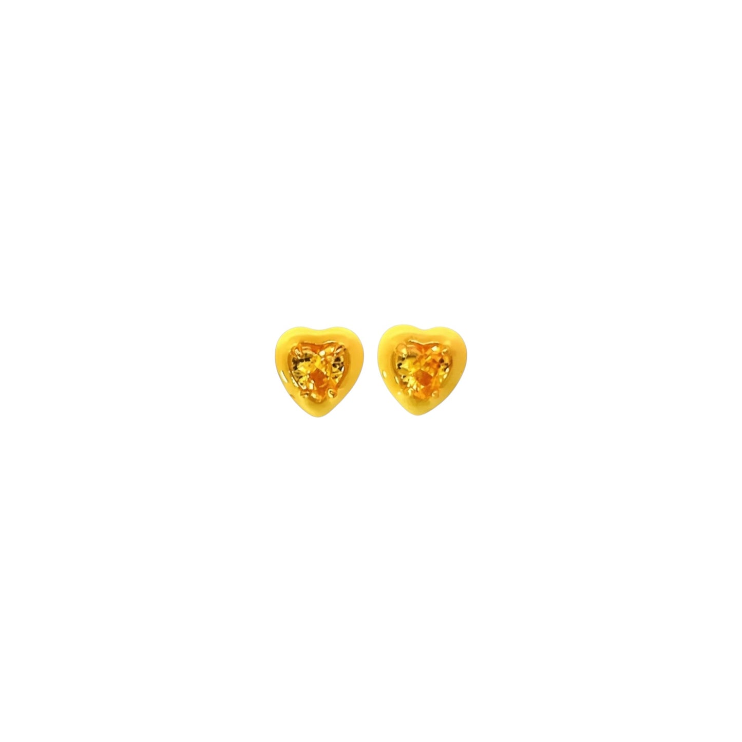 Yellow enamel heart stud earrings in gold plated sterling silver with a glossy finish