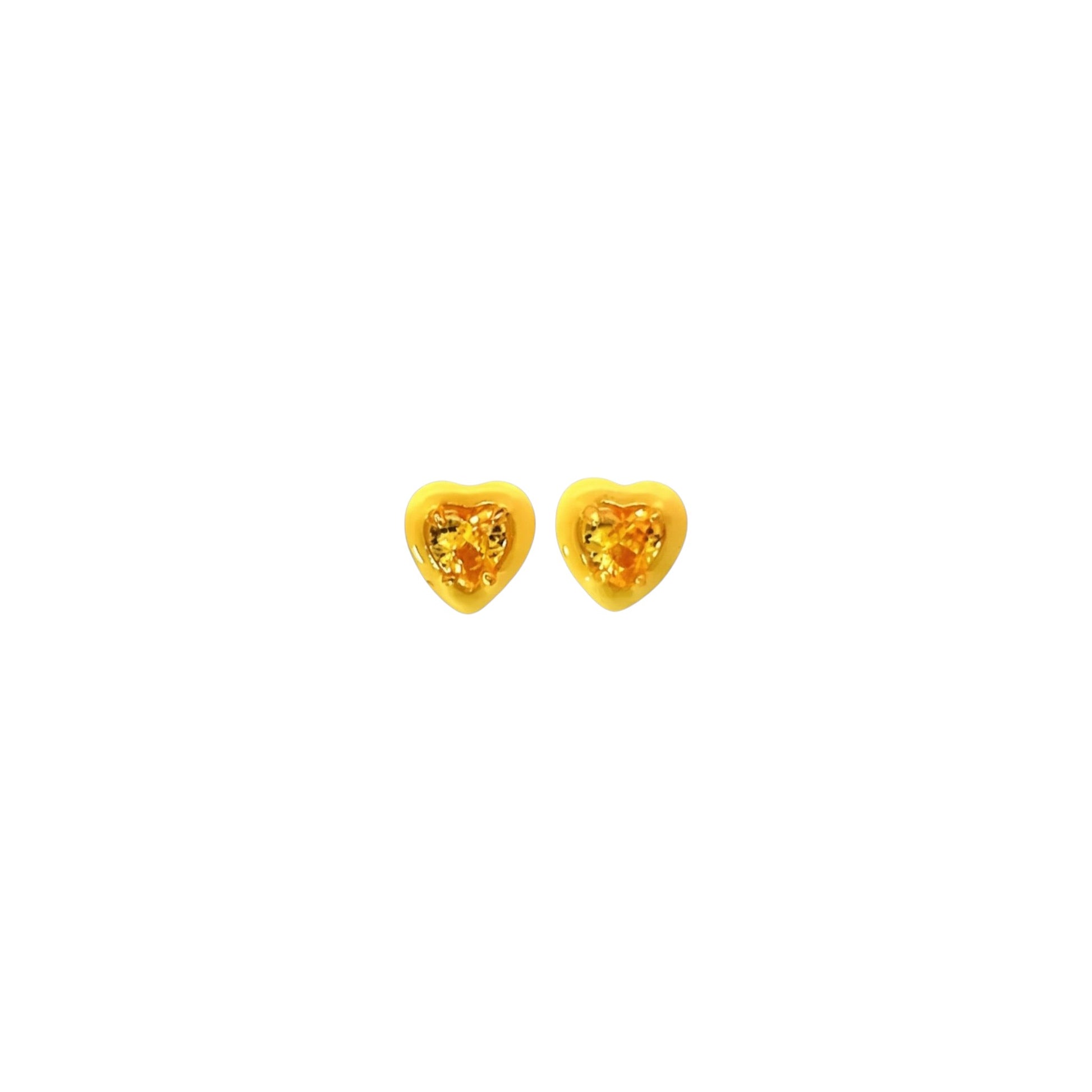 Yellow enamel heart stud earrings in gold plated sterling silver with a glossy finish