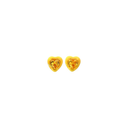 Yellow enamel heart stud earrings in gold plated sterling silver with a glossy finish
