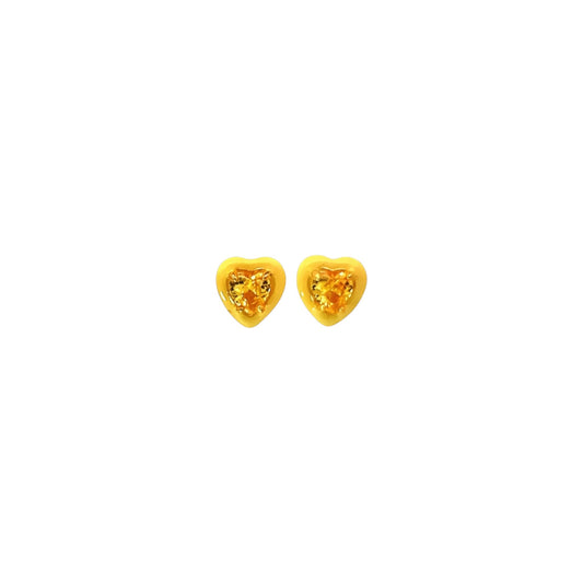 Yellow enamel heart stud earrings in gold plated sterling silver with a glossy finish