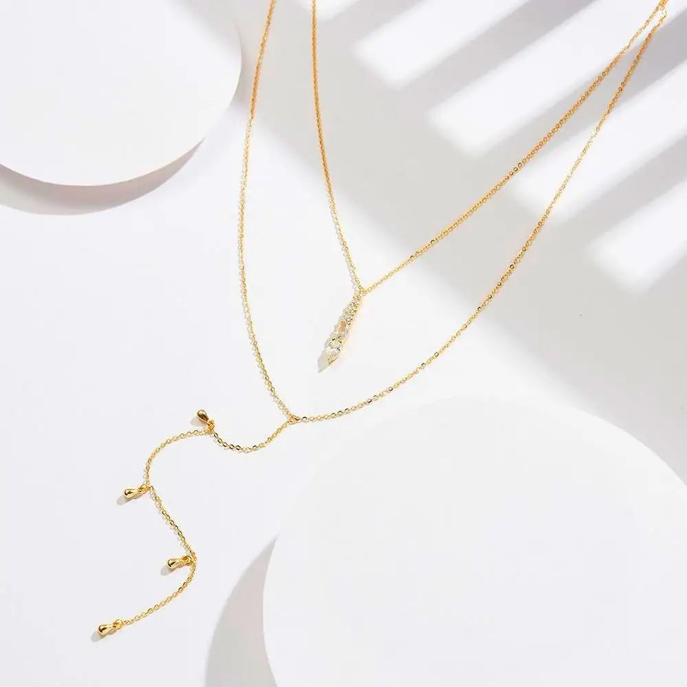 Zirconia Y Necklace with Drop Pendant Gold Necklaces