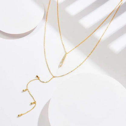Zirconia Y Necklace with Drop Pendant Gold Necklaces