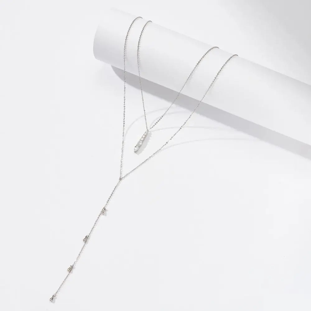Zirconia Y Necklace with Drop Pendant Silver Necklaces