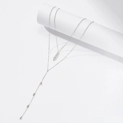 Zirconia Y Necklace with Drop Pendant Silver Necklaces